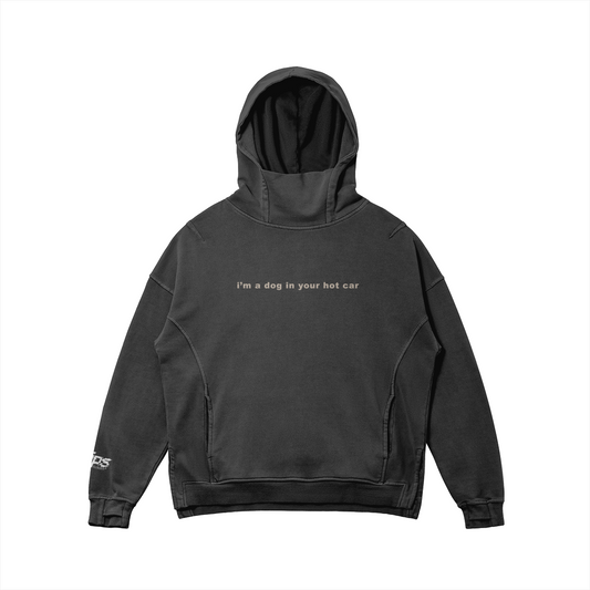 "i'm a dog in your hot car" turtleneck hoodie